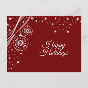 Christmas Greeting White Ornaments Red Elegant Postcard