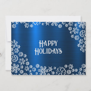 Christmas Greeting White Snowflakes Navy Blue Holiday Card