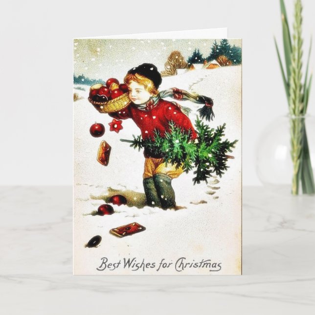 Christmas greeting with a boy has christmas tree a holiday card (Front)