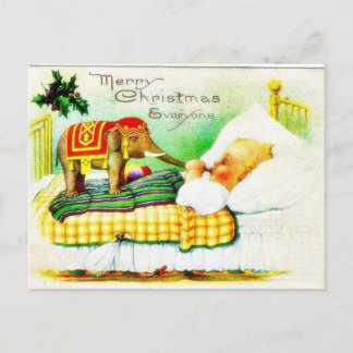 Christmas greeting with an elephant wishes a baby holiday postcard