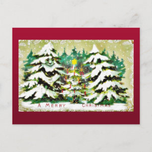 Christmas greeting with cats playing around the ch holiday postcard