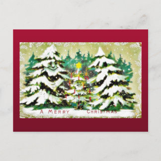 Christmas greeting with cats playing around the ch holiday postcard