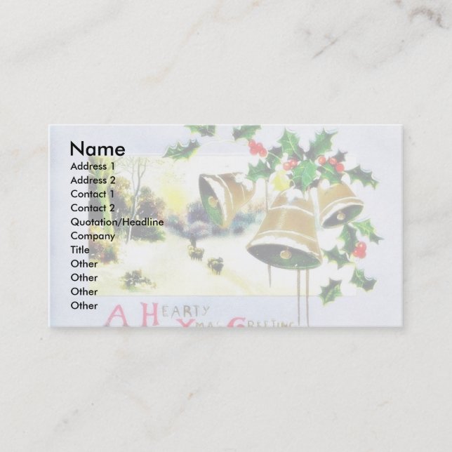 Christmas greeting with scenary and bells business card (Front)