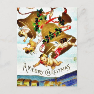 Christmas greeting with two angels huging holiday postcard