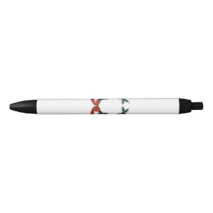 Christmas Greeting Wreath - Red & Green Classic Black Ink Pen