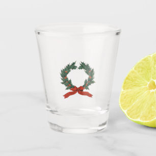 Christmas Greeting Wreath - Red & Green Classic Shot Glass