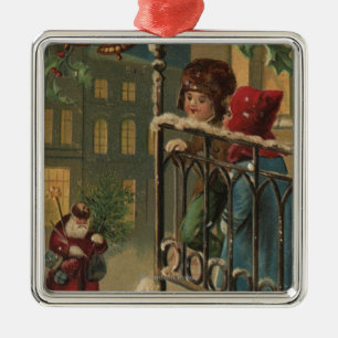 Christmas GreetingKids Watching Santa Metal Tree Decoration