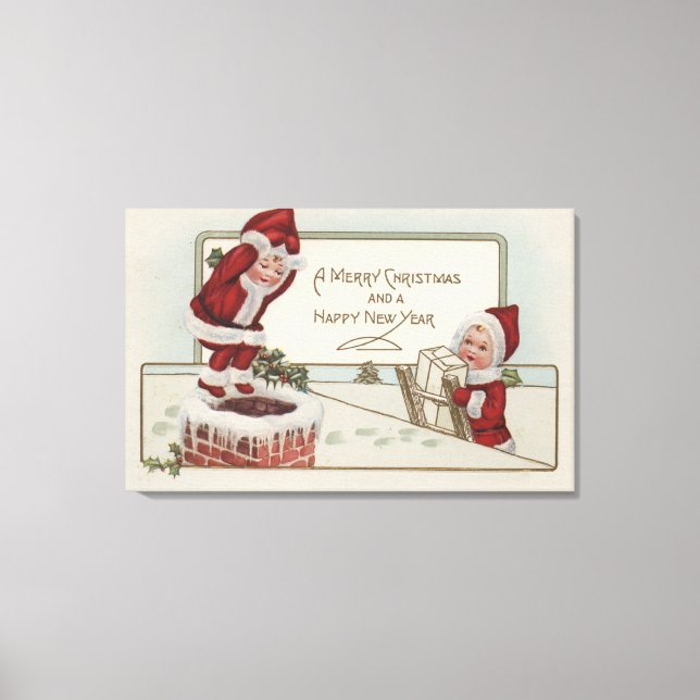 Christmas GreetingLittle KidsChimney Canvas Print (Front)