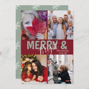 Christmas Greetings 4 Photo Merry and Bright Holid Holiday Card