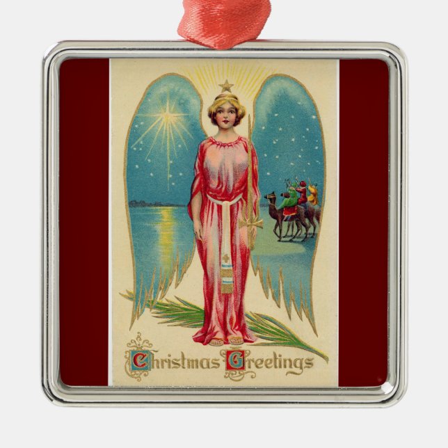 Christmas Greetings Angel Ceramic Ornament (Front)