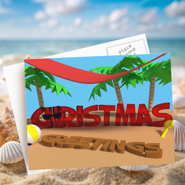 Christmas Greetings Beach Holiday Postcard (A fun and festive postcard to send to your family and friends)