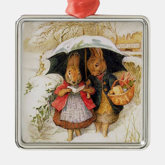 “Christmas Greetings” by Beatrix Potter Metal Tree Decoration (Front)