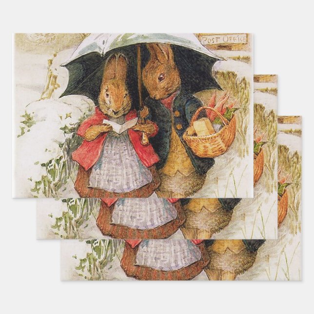 “Christmas Greetings” by Beatrix Potter Wrapping Paper Sheet (Set)