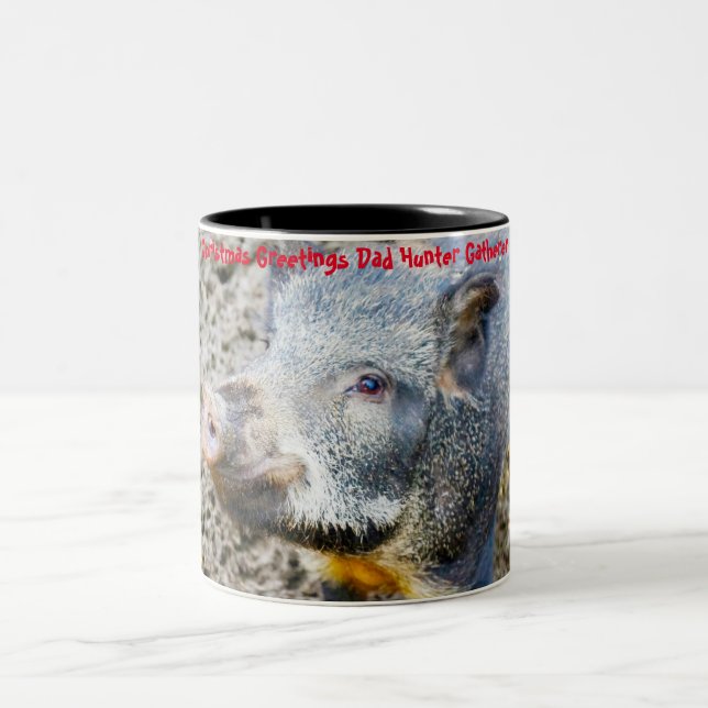 Christmas Greetings Dad Hunter Gatherer Two-Tone Coffee Mug (Center)