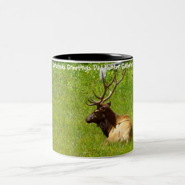 Christmas Greetings Dad Hunter Gatherer Two-Tone Coffee Mug (Center)