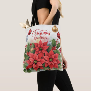 Christmas Greetings, festive holiday design, Tote Bag