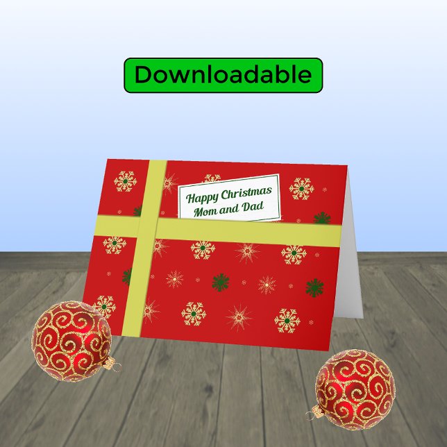 Christmas greetings for Mum and Dad red parcel Holiday Card (Creator Uploaded)