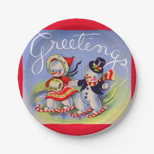 Christmas Greetings from Mr. and Mrs. Snowman Paper Plate
