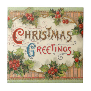 Christmas Greetings Holly Tile