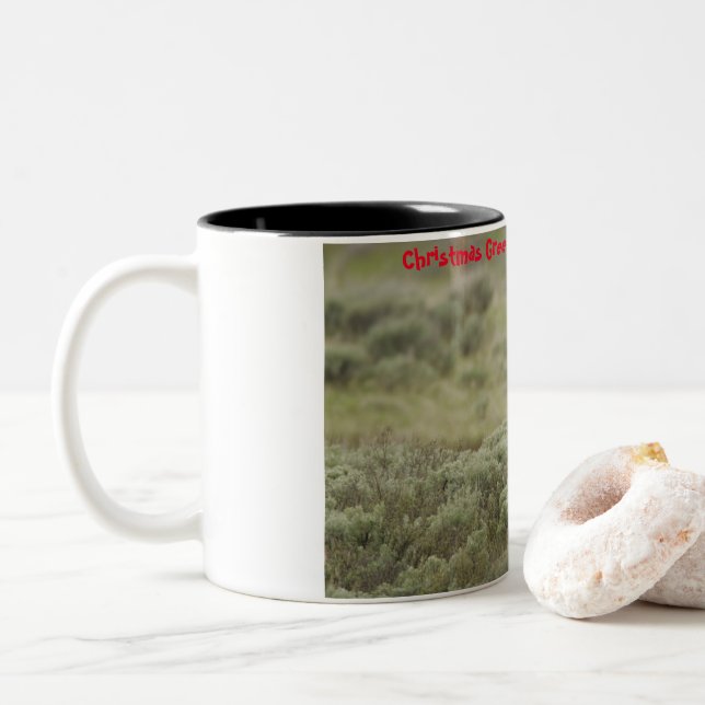 Christmas Greetings My Hunter Gatherer Two-Tone Coffee Mug (With Donut)