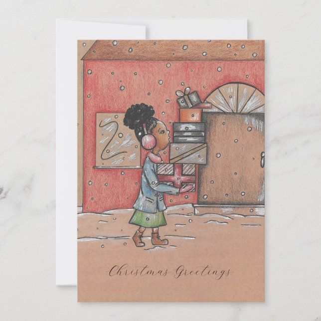 Christmas Greetings Nostalgic Flat Holiday Card (Front)