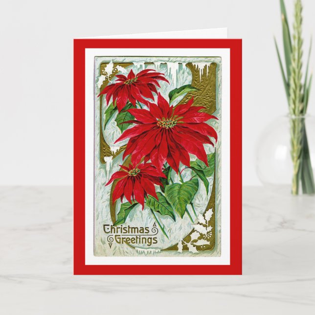 Christmas Greetings Pointsettia Holiday Card (Front)