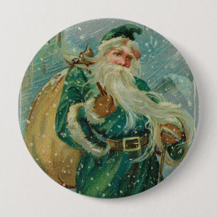 Christmas Greetings-Retro Santa Claus Postcard 10 Cm Round Badge