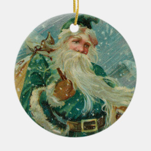 Christmas Greetings-Retro Santa Claus Postcard Ceramic Tree Decoration