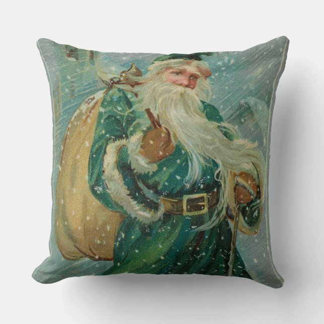 Christmas Greetings-Retro Santa Claus Postcard Cushion (Front)