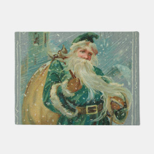Christmas Greetings-Retro Santa Claus Postcard Doormat