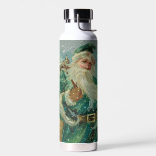 Christmas Greetings-Retro Santa Claus Postcard Water Bottle