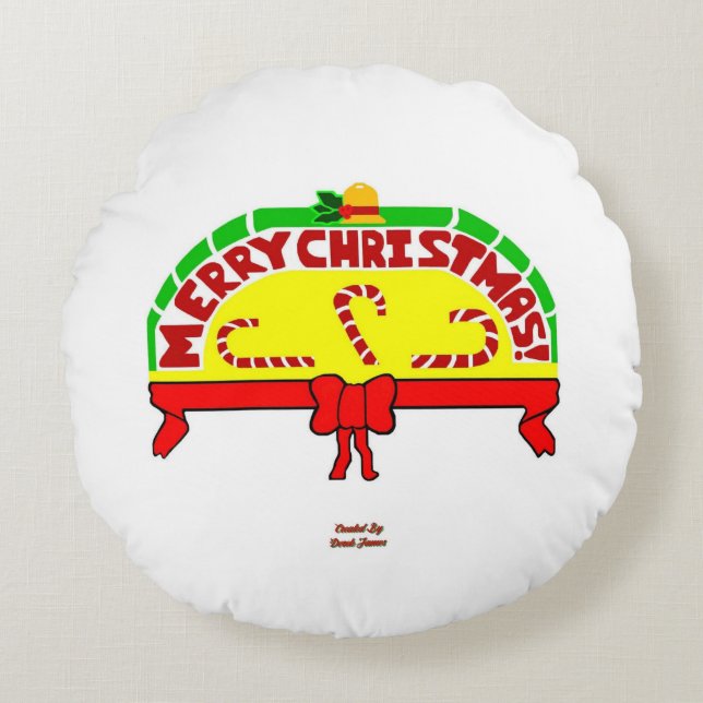 Christmas Greetings Round Throw Pillow (Front)