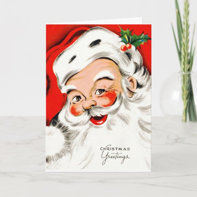 Christmas Greetings Santa Holiday Card (Front)