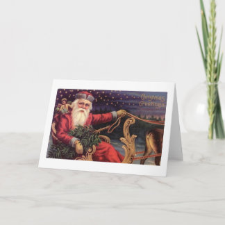 Christmas Greetings Santa Sleigh Holiday Card