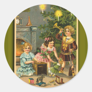 Christmas Greetings Victorian Art Xmas Cards Classic Round Sticker