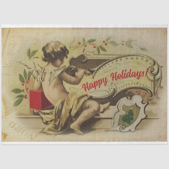 Christmas Greetings Vintage Angel Ephemera Tissue Paper (Front)