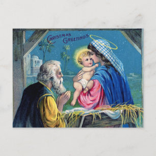 Christmas Greetings Vintage Baby Jesus and Mary Holiday Postcard