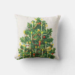 Christmas Greetings, vintage card, Christmas Tree Cushion