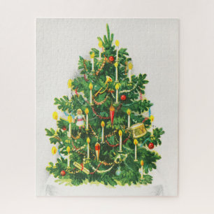 Christmas Greetings, vintage card, Christmas Tree Jigsaw Puzzle