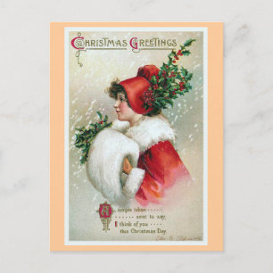 "Christmas Greetings" Vintage Holiday Postcard