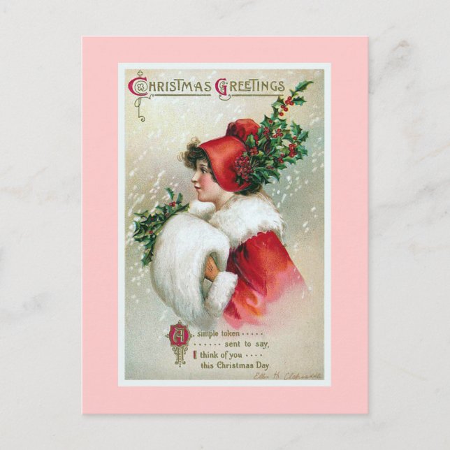 "Christmas Greetings" Vintage Holiday Postcard (Front)