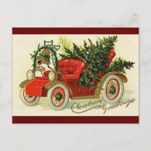 "Christmas Greetings" Vintage Truck Christmas Tree Postcard