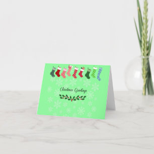 Christmas Greetings w/ Snowflakes and Stockings Holiday Card