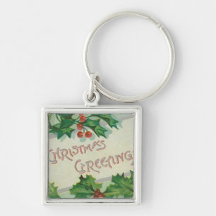 Christmas Greetings with Holly Key Ring