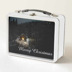 Christmas Greetings with Witch House Metal Lunch Box