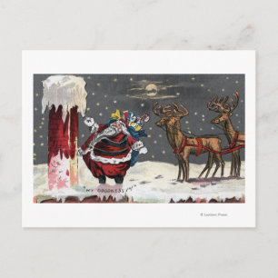 Christmas GreetingSanta and Chimney Holiday Postcard