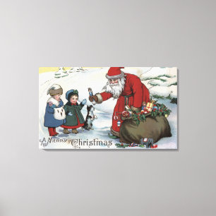 Christmas GreetingSanta and Kids Canvas Print