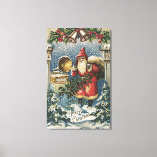 Christmas GreetingSanta and Record Player Canvas Print