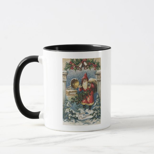 Christmas GreetingSanta and Record Player Mug (Left)