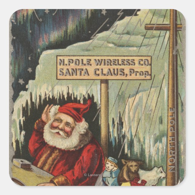 Christmas GreetingSanta at North Pole Square Sticker (Front)